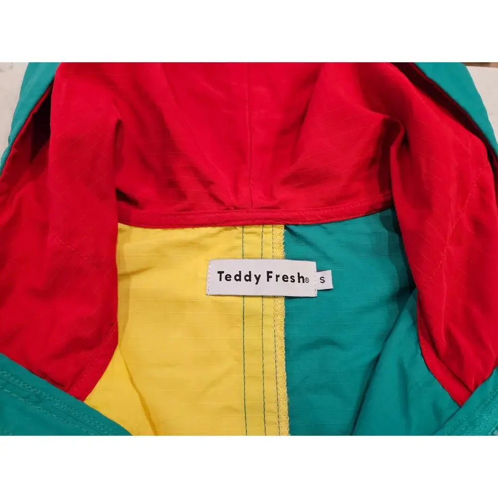 Teddy Fresh Colorblock Pullover Windbreaker Jacket Hooded Blue Yellow Size S